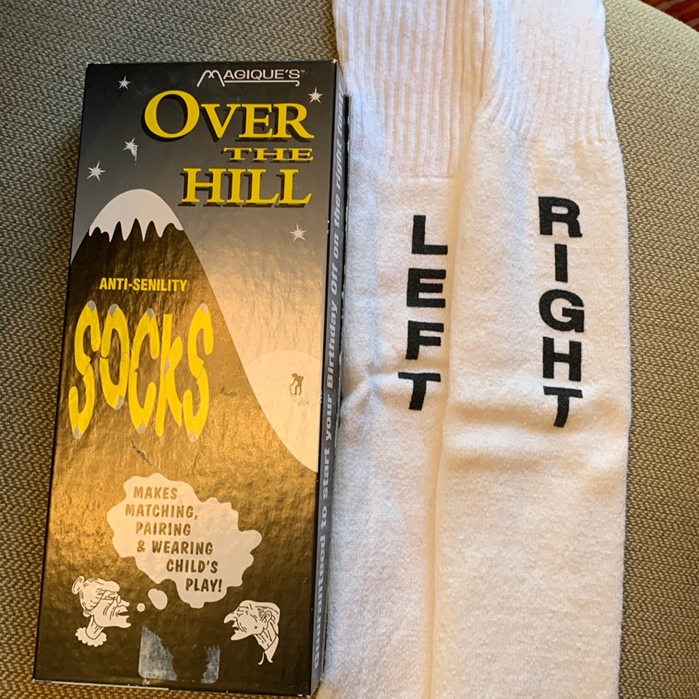 NEW Gag Gift over the hill socks funny joke gift to celebrate age milestones